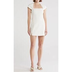 Cult Gaia Lenora Short Sleeve Minidress with Halter Strap Detail Side Slit Large
